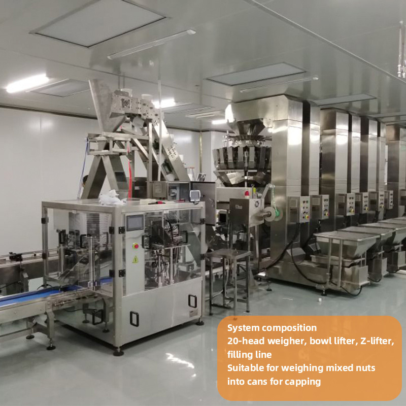 Volledig automatische flessen met opblaasbare voedselblikken vulmachines bugels garnalen crackers pot vulmachine