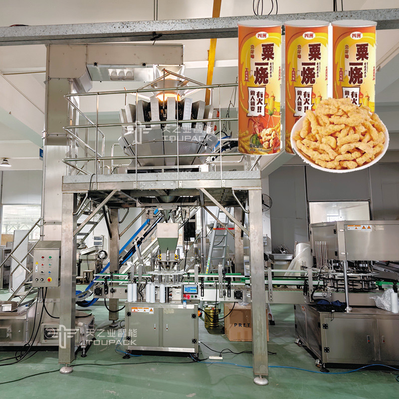 Volledig automatische flessen met opblaasbare voedselblikken vulmachines bugels garnalen crackers pot vulmachine