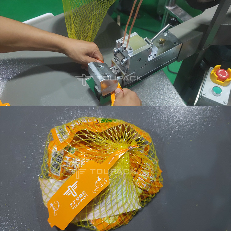 Handmatige knoflookmaaszak verpakkingsmachine met stapels semi-automatische gembermaaszak knippen verpakkingsmachine