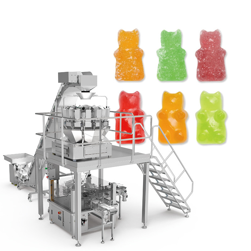 QQ Candy Gummies Cheese Sticky Screw Multihead Weiger Automatische Koekjes Verpakkingsmachine Voor Zipper Bag Stand Up Pouch