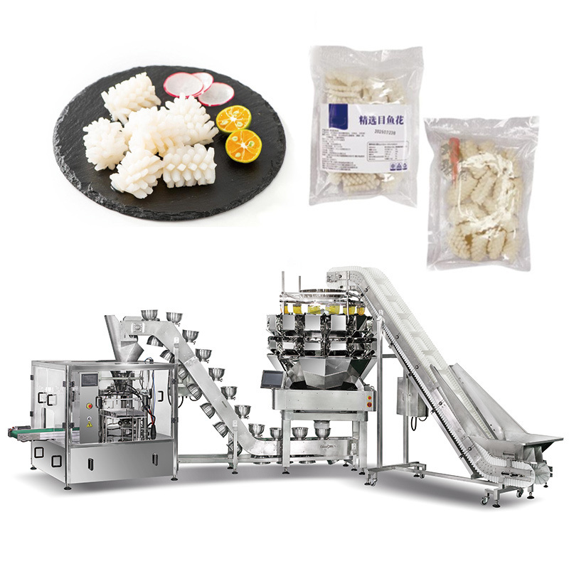 1kg 2kg Chicken Poultry Nuggets wings Meat Premade Pouch Multihead Weigher Stand up Pouch Rotary Fill Seal Packing Machine