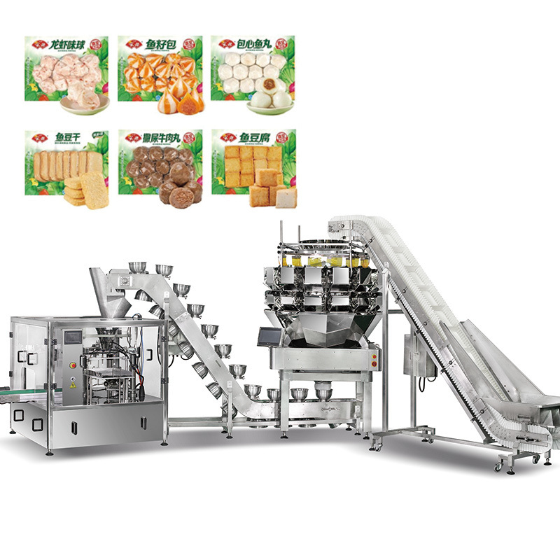 Food Grade Automatische Vacuüm Diepvries Voedsel Zak Verpakkingsmachine Garnalen Inktvis Ringen Zak Multihead Weegmachine Vul- en Verpakkingsmachine