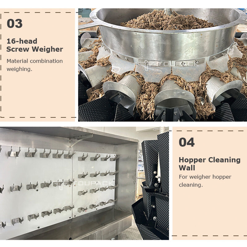 Automatische bakverpakkingslijn met schroefvoeding Multihead weiger voor vlees, salade en bereide maaltijden