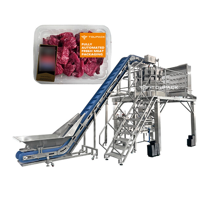 Automatische salade- en fruitverpakkingslijn met multiheadwegerbaksluitmachine voor kant-en-klaarmaaltijden