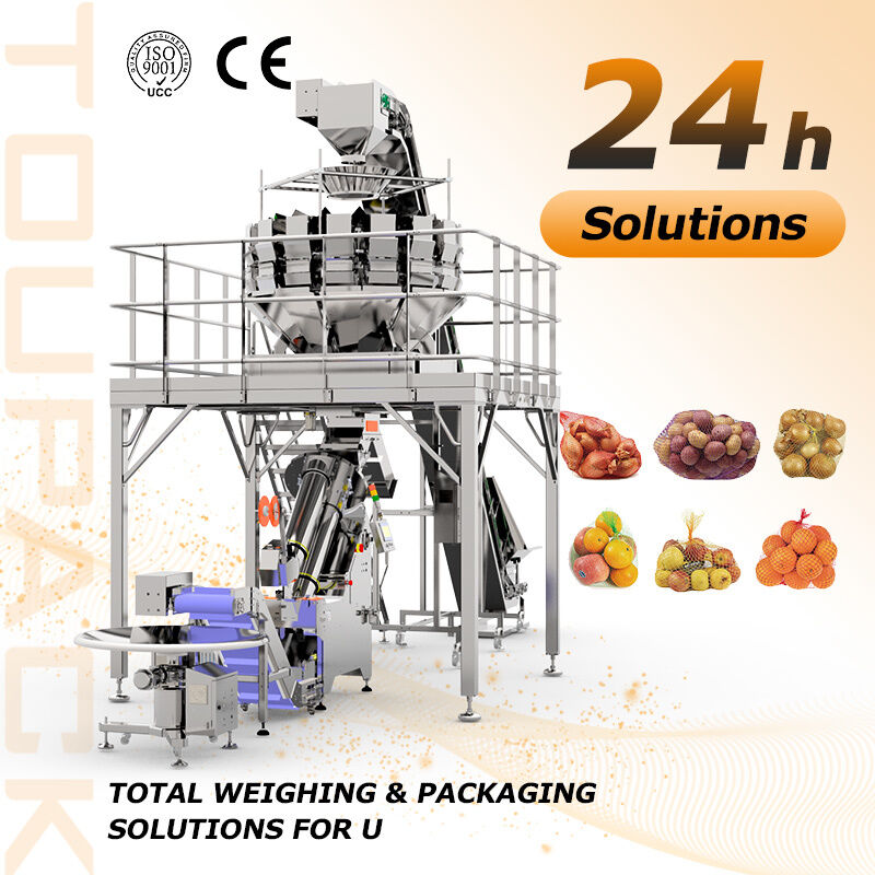 Volledig Automatische Mesh Bag Verpakkingslijn Voor Groenten & Fruit Netzak Vul- en Sluitmachine met Multihead Weigher