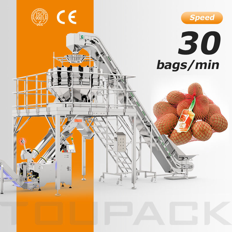 Industrial Potato Mesh Bag Packaging Line met automatische weigeraar Net Bag Filling Clipping en Tag Inserter