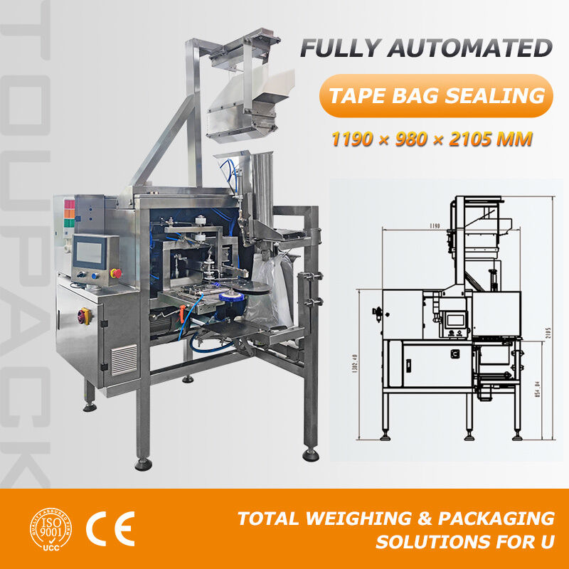 Automatische zaksluitmachine voor geperforeerde plastic zakken met tape-afdichting en clipsluiting