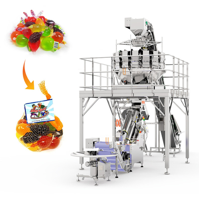 Het Knippen van fruitjelly mesh bag packaging machine 500g-5kg Machine met Multihead-Weger
