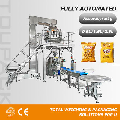 Automatische verpakkingsproductielijn van hoge kwaliteit 10-500 g Verticale verpakkingsmachine voor aardappelschips Noten Gepofte snacks Huisdierenvoer
