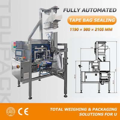 Automatische zaksluitmachine voor geperforeerde plastic zakken met tape-afdichting en clipsluiting