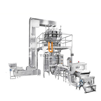 Volledige automatische vervoerende weging en verpakking machineintegratie voor snackvoedsel. Hoog rendement en hoge nauwkeurigheid