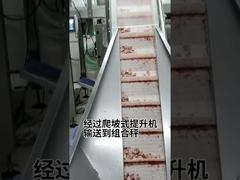 Snijden, vervoeren, sorteren, wegen, verpakkingsoplossing voor vers vleesproduct